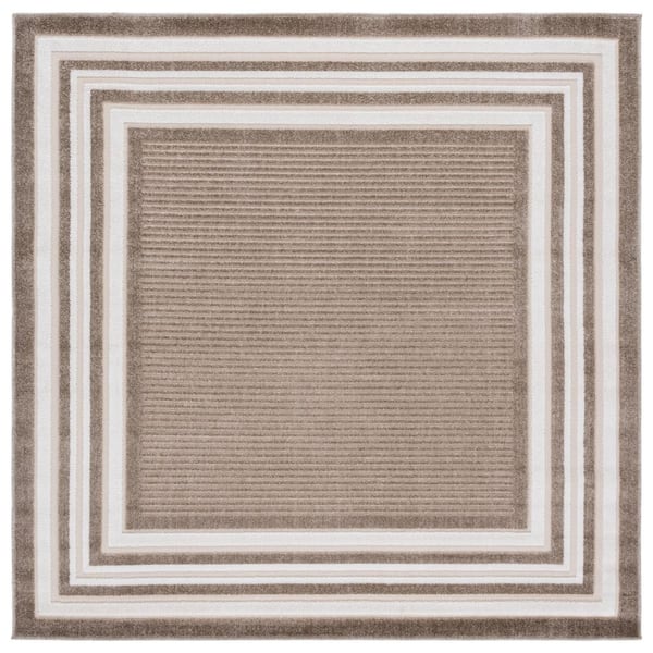 Cabana Dark Beig/Ivory 7 ft. x 7 ft. Striped Border Square Indoor/Outdoor Area Rug