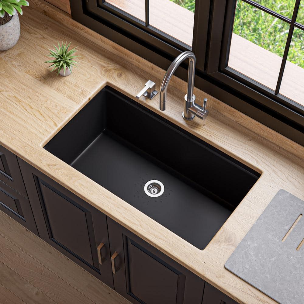 34'' Matte Black Granite Composite Undermount Kitchen Sink