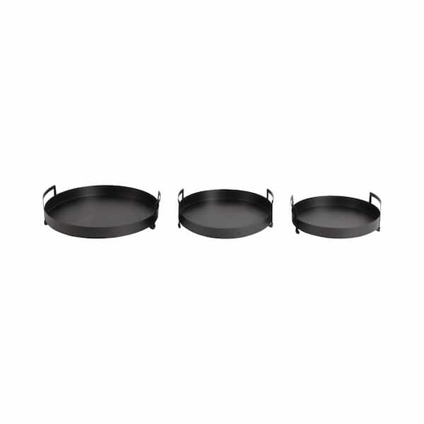 Liv & Skye Black Metal Round Trays With Handles (Set of 3)