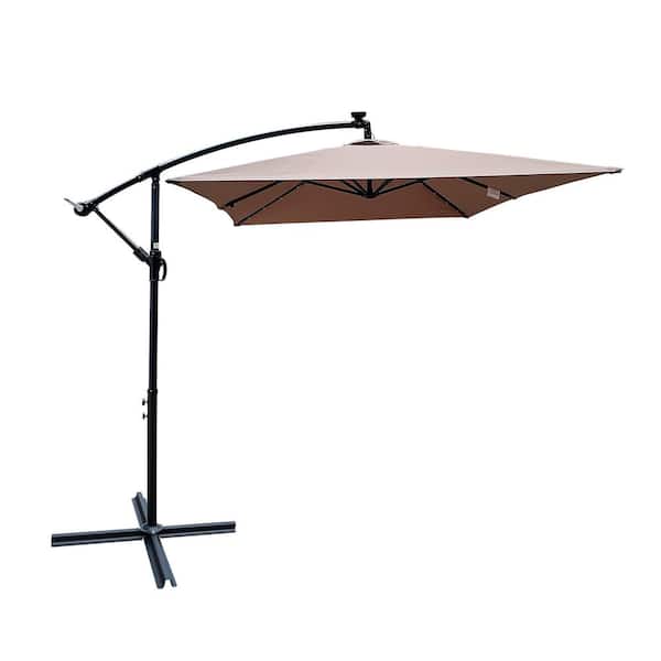 FIROMO 120 * 78 * 98in Outdoor Patio Umbrella with Crank Handle and Cross Base Solar Powered LED Light Illumination, Mushroom