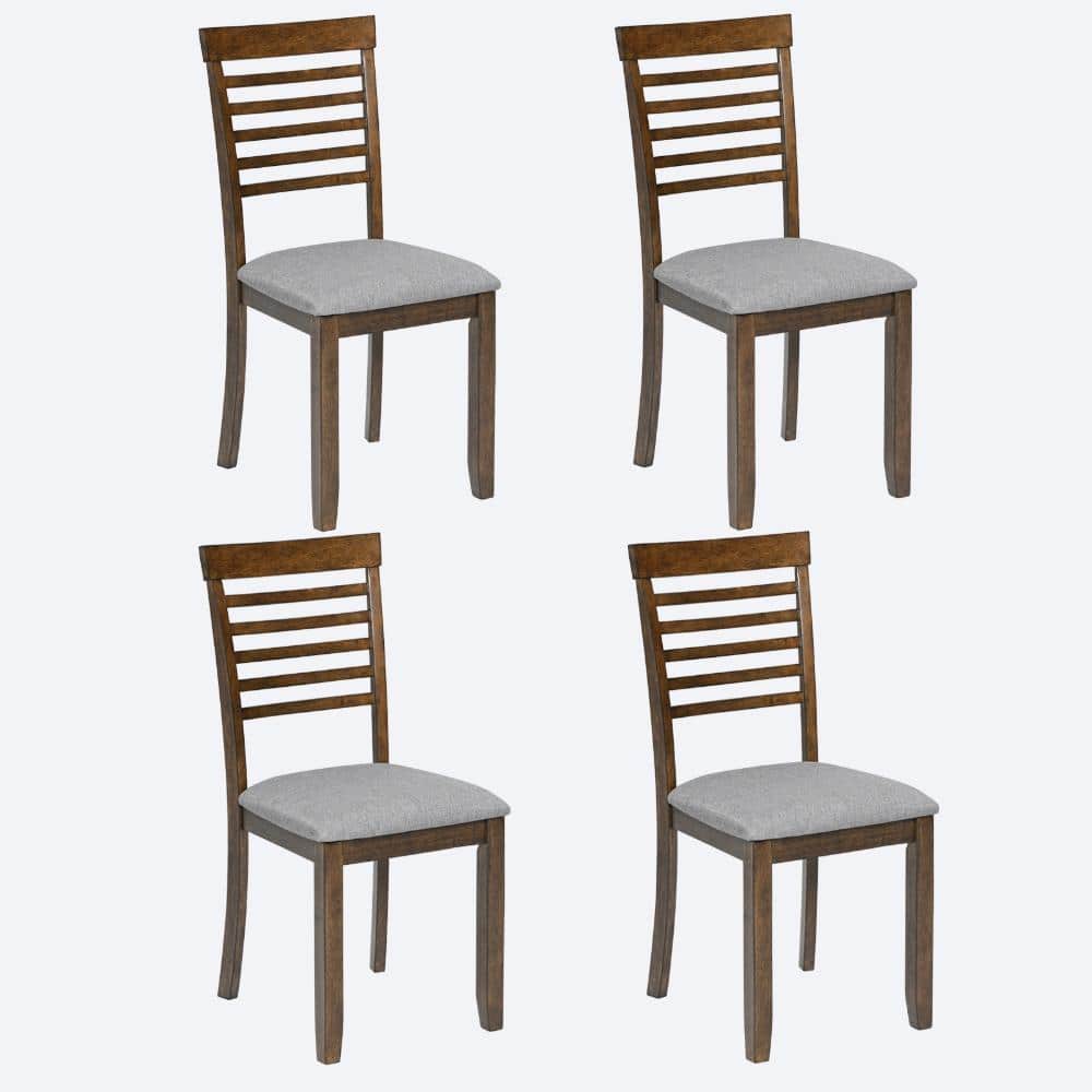 Walnut Rubber Wood Upholstered Linen Padded Seat Ergonomic Ladder Back Dining Side Chair Set of 4 price history on PriceWatchPro