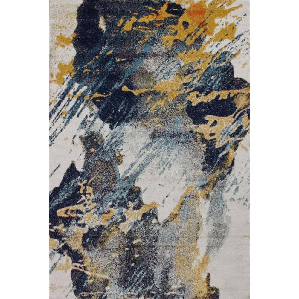 Everek Ivory/Blue 5 ft. x 8 ft. (5 x 76) Abstract Contemporary Area Ru