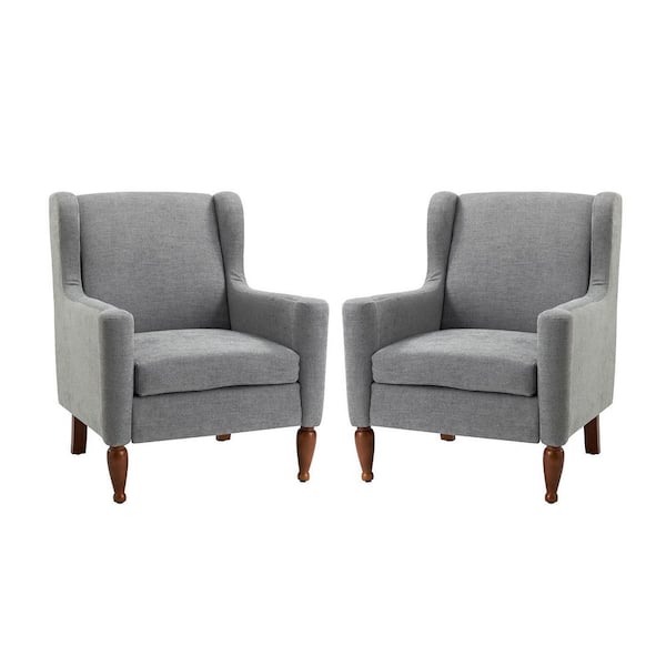 JAYDEN CREATION Arwid Grey Armchair with Solid Wood Legs (Set of 2)