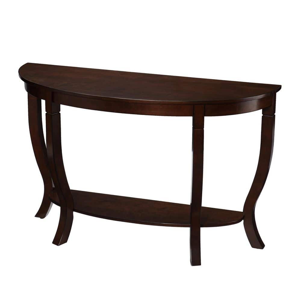 SEI FURNITURE Findlay 17 in. Brown Demilune Wood Console Table with Spacious Tabletop and 1-Open Shelf, Brown finish -  HD110240