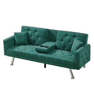 75 in. Dark Green Modern Linen 2-Seater Twin Sleeper Folding Futon Convertible Sofa Bed