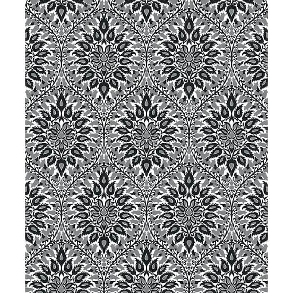 Seabrook Designs 57.5 sq. ft. Ebony and Argos Grey Luna Ogee Unpasted Nonwoven Wallpaper Roll