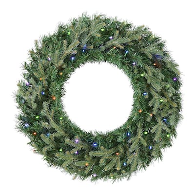 30 in. Battery Operated Mixed Pine LED Pre-Lit Artificial Christmas Wreath