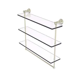 Carolina Collection 22 in. x 19.7 in. x 5.54 in. Brass Rectangular Triple Glass Shelf with Towel Bar in Brushed Bronze