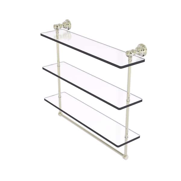 Allied Brass Carolina Collection 22 in. x 19.7 in. x 5.54 in. Brass Rectangular Triple Glass Shelf with Towel Bar in Brushed Bronze