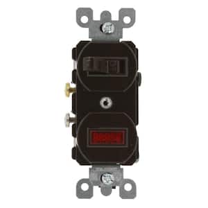 20 Amp Commercial Grade Combination Single Pole Toggle Switch and Neon Pilot Light, Brown