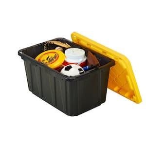 38 Gal. Tough Storage Tote in Black with Yellow Lid