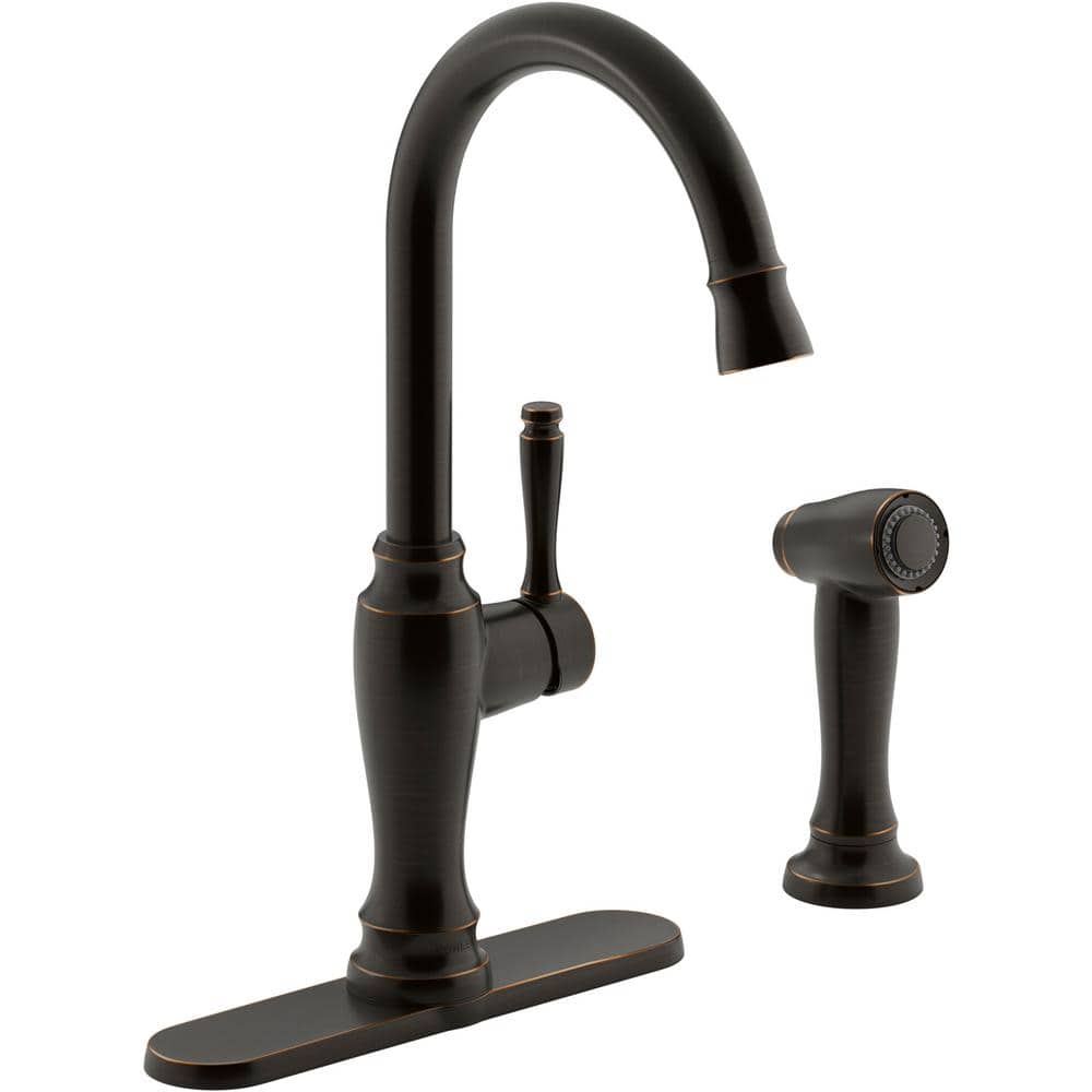 KOHLER Arsdale Single Handle Standard Kitchen Faucet with Swing Spout and  Sidespray in Oil Rubbed Bronze K R200 20BZ