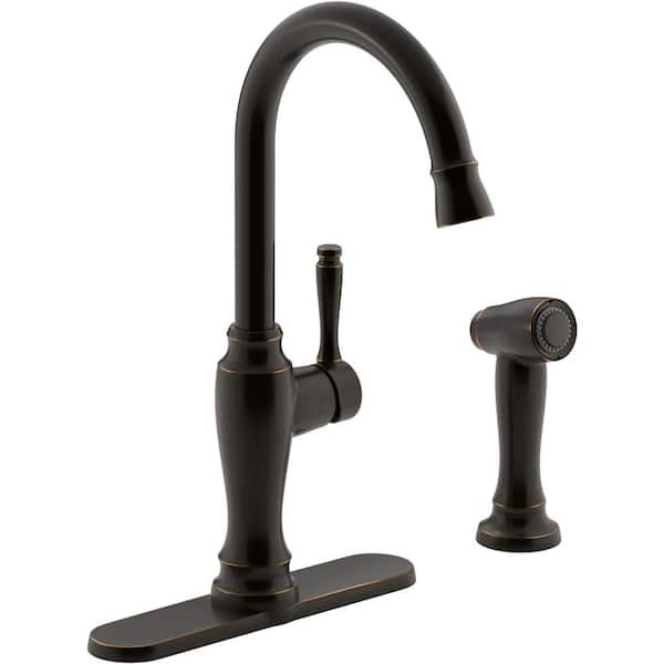 KOHLER Arsdale Single-Handle Standard Kitchen Faucet with Swing Spout and Sidespray in Oil-Rubbed Bronze