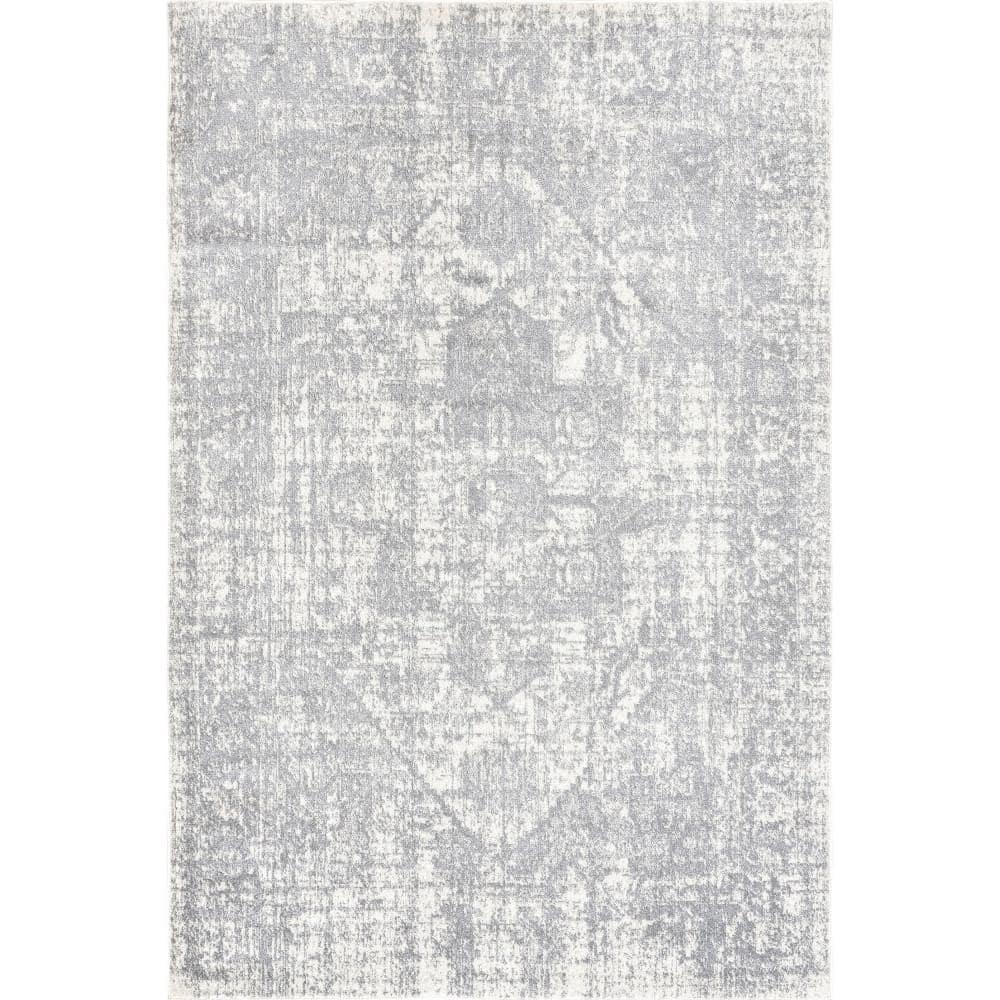 Gray Rectangular Vintage Medallion Synthetic Area Rug