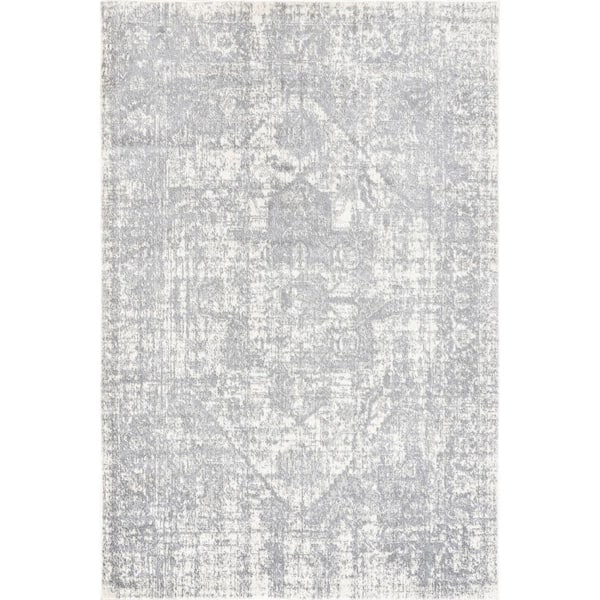 Justine Vintage Medallion 5 ft. x 8 ft. Gray Area Rug