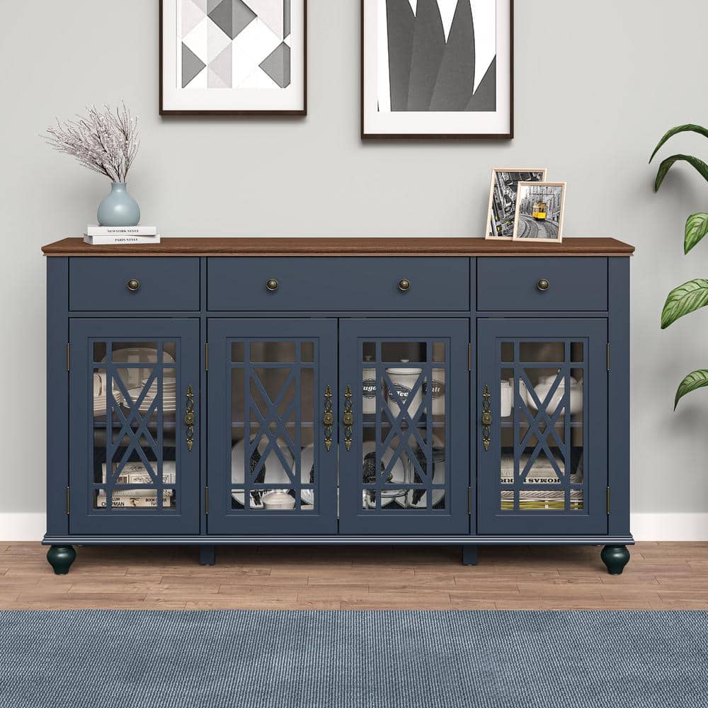 Vintage Navy 63 in. W Storage Buffet Sideboard with Adjustable Shelves and Drawers price history on PriceWatchPro