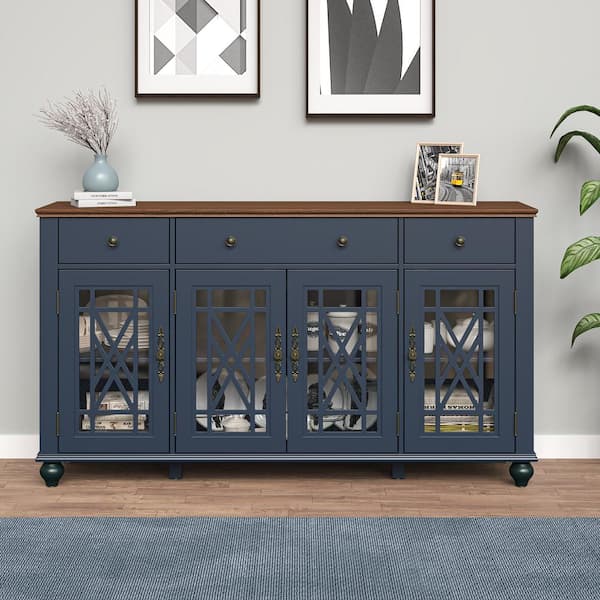 FESTIVO Vintage Navy 63 in. W Storage Buffet Sideboard with Adjustable Shelves and Drawers