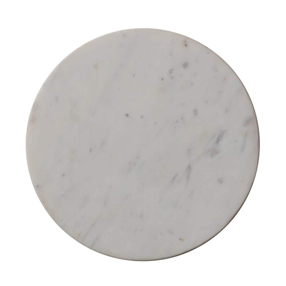 Mid-Century Modern Acacia Wood and Marble Round Accent Table