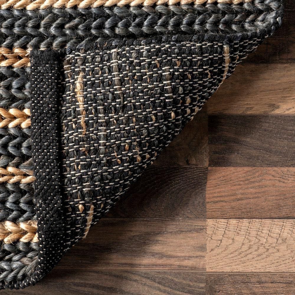 Black and Beige Braided Cotton Rectangular 4' x 6' Rug