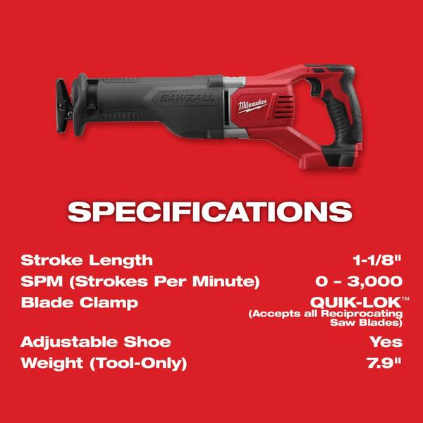 Milwaukee - M18 18V Lithium-Ion Cordless SAWZALL Reciprocating Saw W/(1) 3.0Ah Batteries, Charger, Hard Case