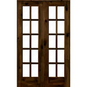 48 in. x 80 in. Knotty Alder Universal/Reversible 10-Lite Clear Glass Provincial Stain Wood Double Prehung French Door