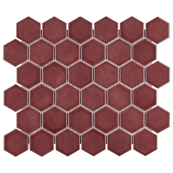 Merola Tile Tribeca 2 in. Hex Glossy Rusty Red 11-1/8 in. x 12-5/8 in. Porcelain Mosaic Tile (10.0 sq. ft./Case)