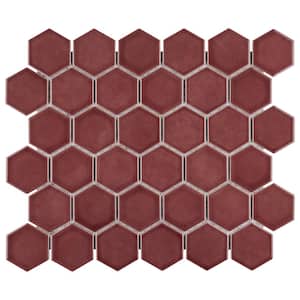 Take Home Tile Sample - Tribeca 2 in. Hex Glossy Rusty Red 6 in. x 6 in. Porcelain Mosaic