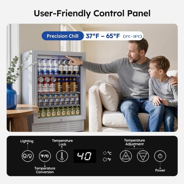 24 in. Single Zone 180-Cans Undercounter Freestanding/Built-in Beverage and Wine Cooler in White with Reversible Door