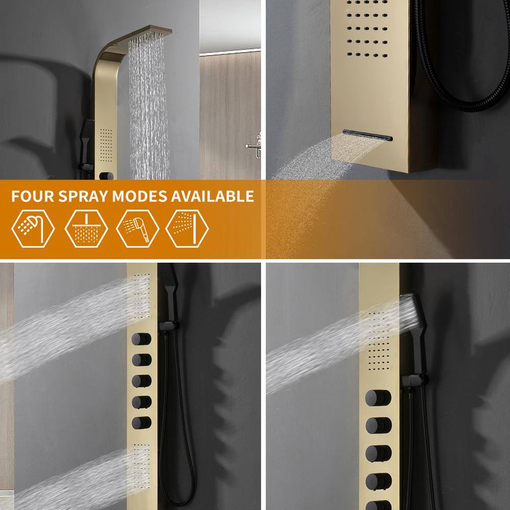 Black and Gold 60'' Modern Brass Shower Panel System with Rainfall Shower Head