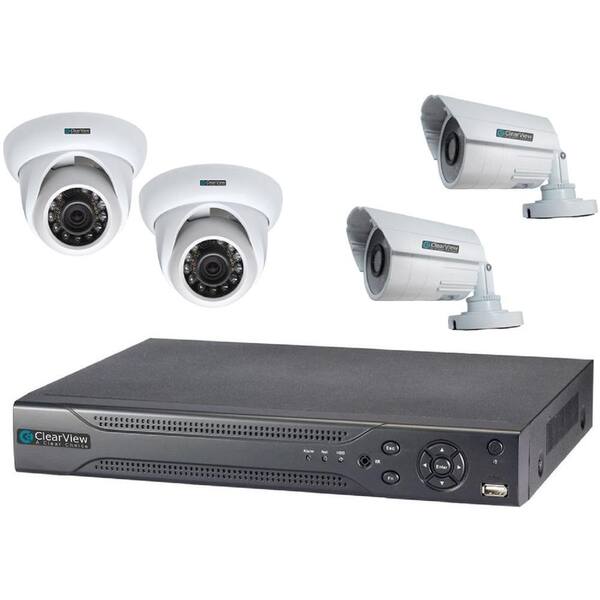 ClearView Wired Indoor Weatherproof 4-Channel Hawk View DVR Kit with 2 Dome and 2 Bullet Standard Surveillance Camera