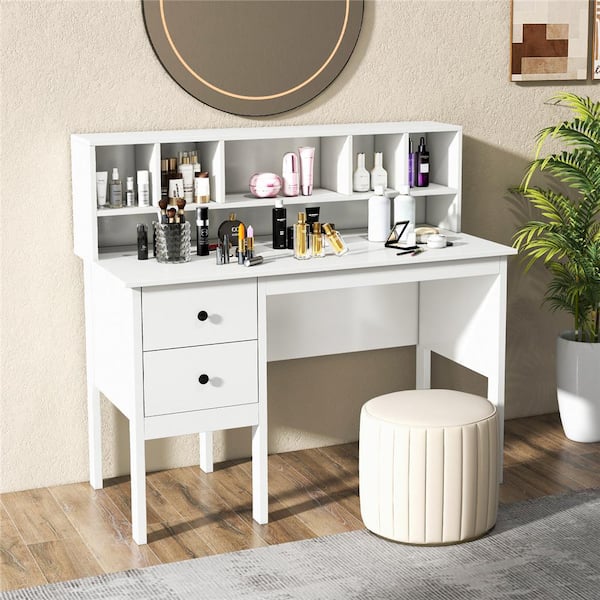 47 in. H Regular White Engineered Wood 2-Drawer Computer Desk Assemble