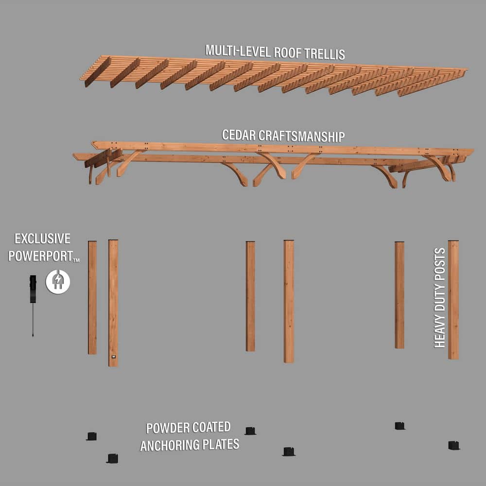Beaumont 24' x 12' Cedar Wood Patio Pergola with Trellis Roof