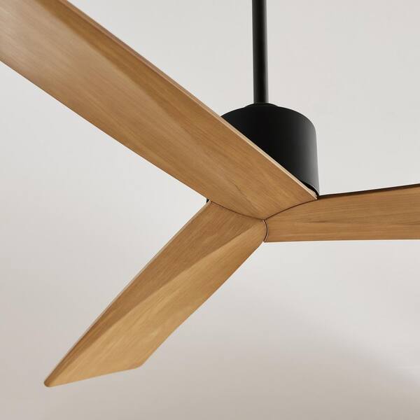 Generation Lighting - Fan Adler 52 in. Indoor/Outdoor Black Modern Standard Downrod Mount Ceiling Fan with Remote and Natural Honey Blades
