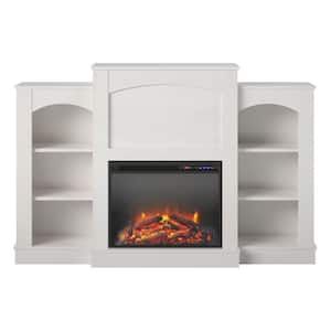 Elk Grove 61.02 in. Freestanding Electric Fireplace Mantel with Bookshelves in Ivory Oak