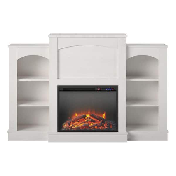 Ameriwood Home Elk Grove 61.02 in. Freestanding Electric Fireplace Mantel with Bookshelves in Ivory Oak HD60870 - The Home Depot