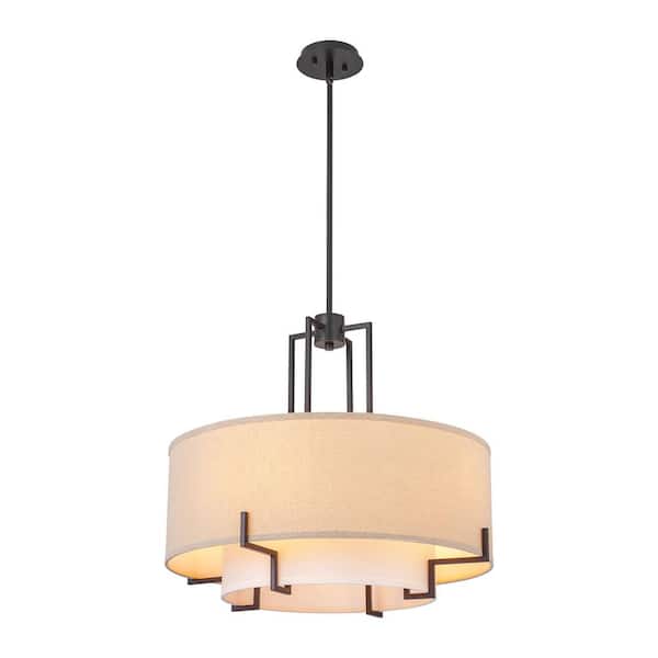 Raelyn 4-Light Farmhouse Modern Oil-Rubbed Bronze Drum Fabric Pendant Light