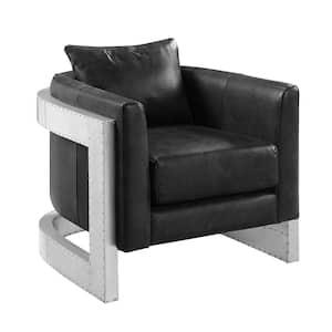 Betla Black Top Grain Leather and Aluminum Leather Arm Chair Set of 1 with No Additional Features