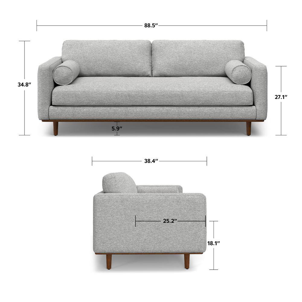 Morrison Mist Grey Fabric Mid-Century Modern 89-Inch Sofa