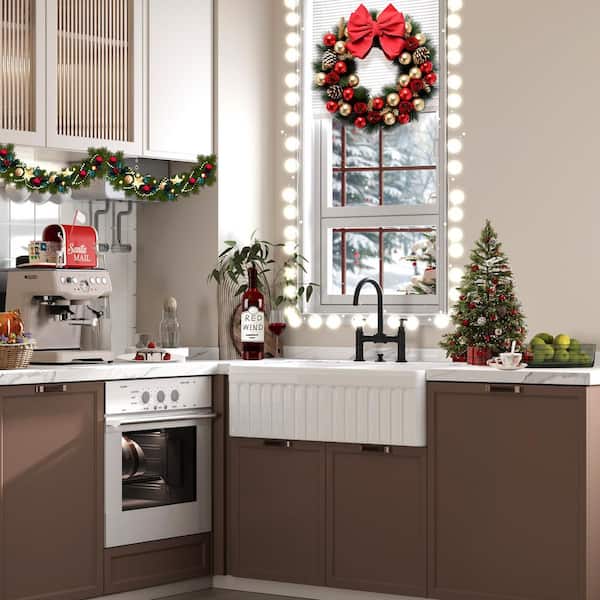 White Fireclay 33 in. Double Bowl Farmhouse Apron Kitchen Sink Workstation Kitchen Sink with Bottom Grid