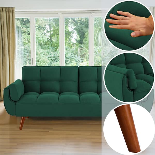 Dinosisco Convertible Loveseat Sleeper For Living Room, Modern Upholstered Futon Sofa Bed In Green