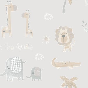 Tiny Tots 2 Collection Greige/Tan Matte Finish Jungle Friends Non-Woven Paper Wallpaper Roll