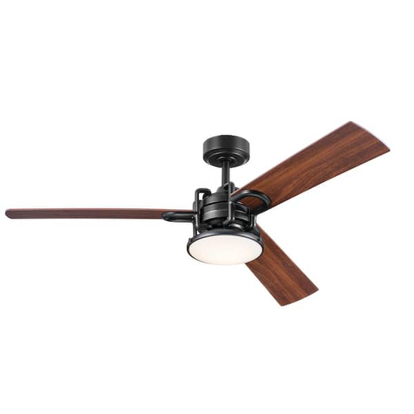 KICHLER Pillar 52 in. Integrated LED Indoor Satin Black Downrod Mount Ceiling Fan with Remote