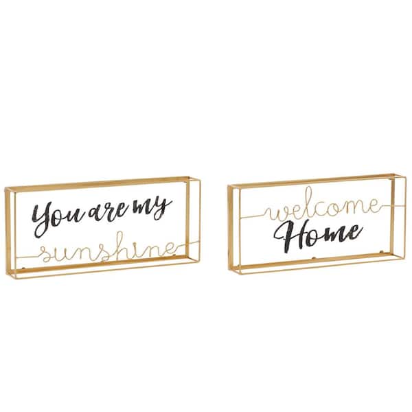 Litton Lane Gold Contemporary Metal Decorative Signs (Set of 2)