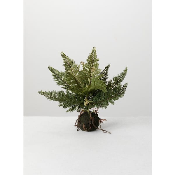 11" Artificial Green Fern In Ball