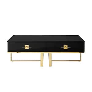 Maui 48 in. Black/Gold Large Rectangle Wood Coffee Table with Drawers