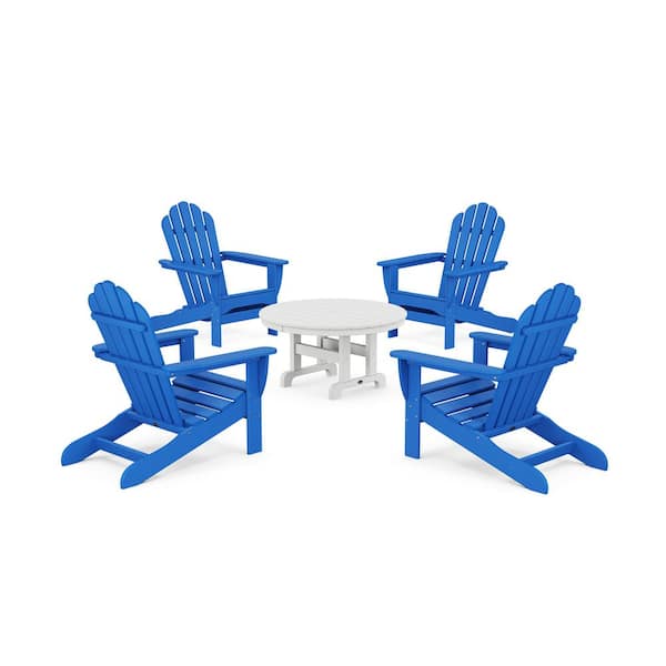 Trex Outdoor Furniture Monterey Bay 5-Piece Plastic Patio Conversation Set Adirondack Chair in Pacific Blue