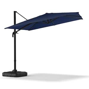 9 ft. Aluminum Cantilever Patio Umbrella with Base in Navy Blue