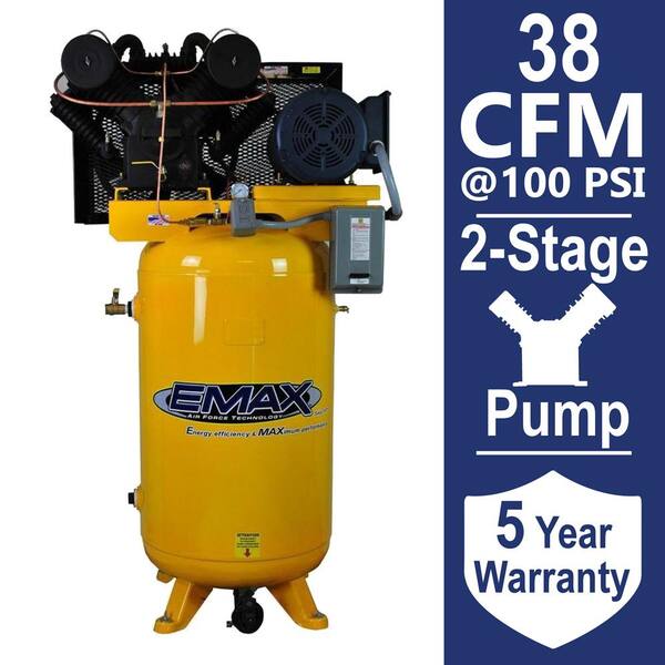 EMAX Industrial PLUS Series 80 Gal. 10 HP 208-Volt 3-Phase Vertical Electric Air Compressor with pressure lubricated pump