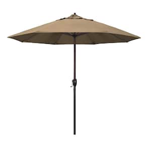 9 ft. Bronze Aluminum Pole Market Aluminum Ribs Auto Tilt Crank Lift Patio Umbrella in Heather Beige Sunbrella