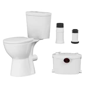 Two piece 19" Extra Tall 0.8/1.28 GPF Dual Flush Round Macerating Toilet in White, With 600w Macerator Pump For Basement